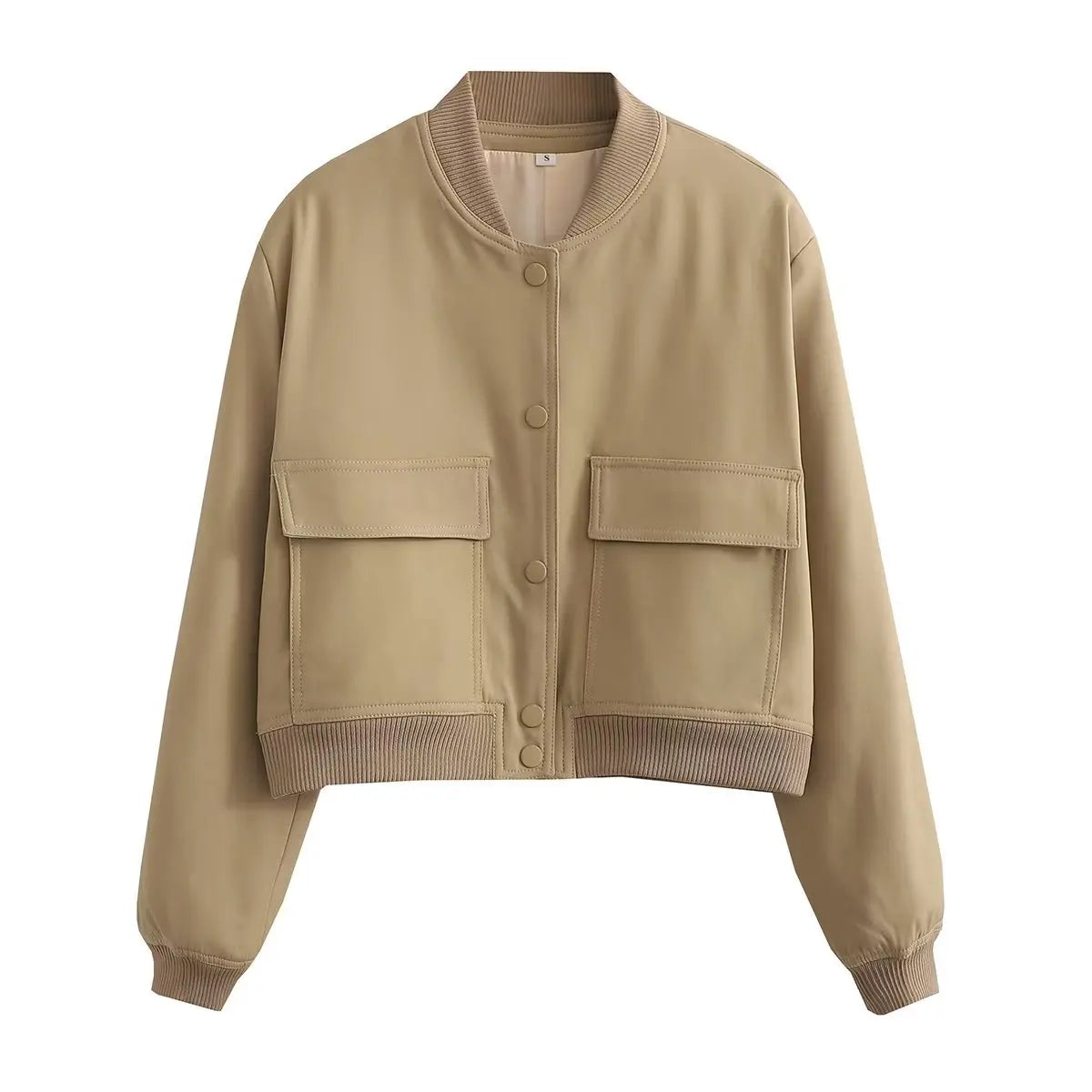 Women's Vintage V-Neck Bomber Jacket with Pockets