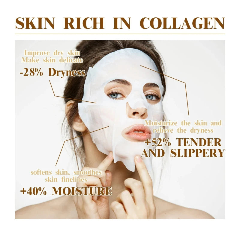 10pcs Korean Collagen Anti Wrinkle Facial Mask  Fade Fine Lines Anti Aging Firm Skin Moisturizing Brightening Skincare Mask