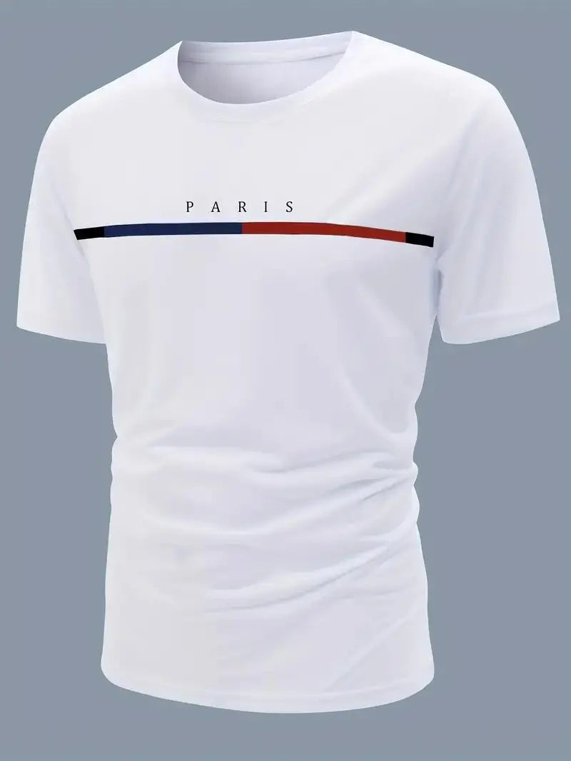 Paris Theme Pattern Print  T-shirt,Pattern T-shirt Men's Summer Wear,Men's Clothing