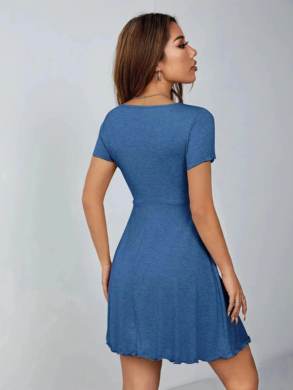 Women Summer V Neck Bow Tie Mini Dress Slim Fit Ruched High Waist Khaki Short Sleeve Bodycon Party Club Sundress Female Clothing
