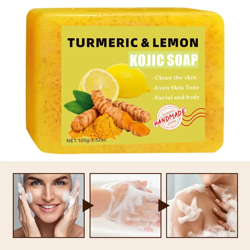 Lemon Turmeric Kojic Acid Soap Bar - Handmade Exfoliating Face & Body