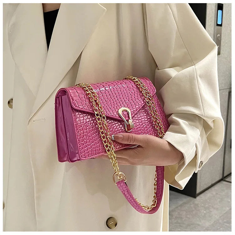 Crocodile Pattern Shoulder Bags For Women Fashion Chains Squre Bag Purse Female Pu Leather Crossbody Handbag Daily Phone Clutch