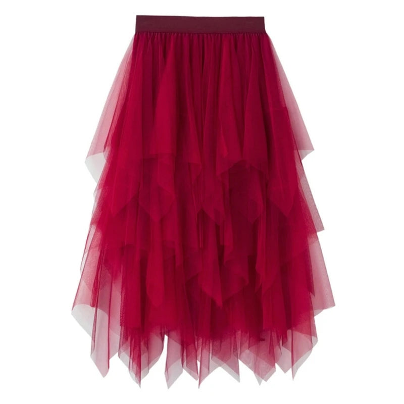 Solid Color A-Line Tulle Skirts for Women Girls Mesh Layered Skirt Summer High Elastic Waist Party Skirt Beach Club Fairy Skirts