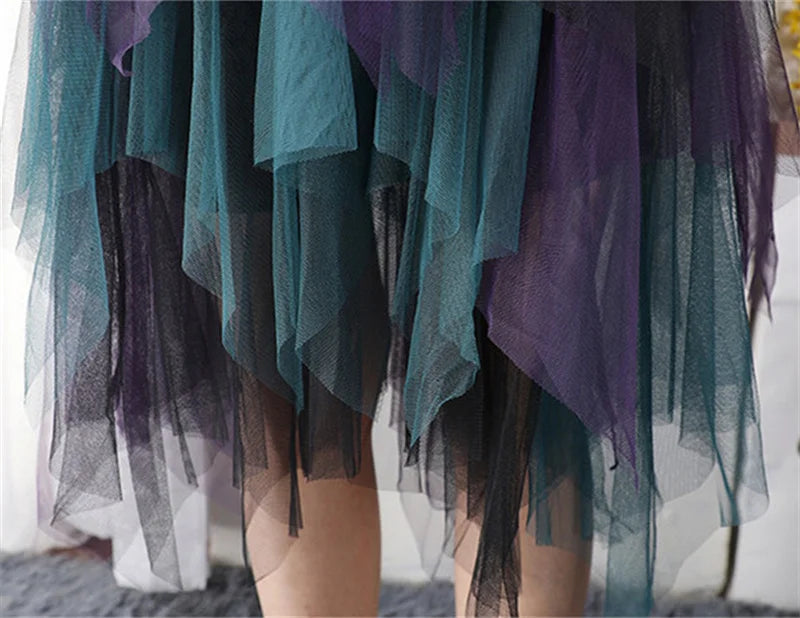 Summer Tutu Women Skirt Harajuku Casual Tulle Bottom Jupe Femme Faldas Fashion High Waist Midi Mesh Skirts Woman Clothing Saia