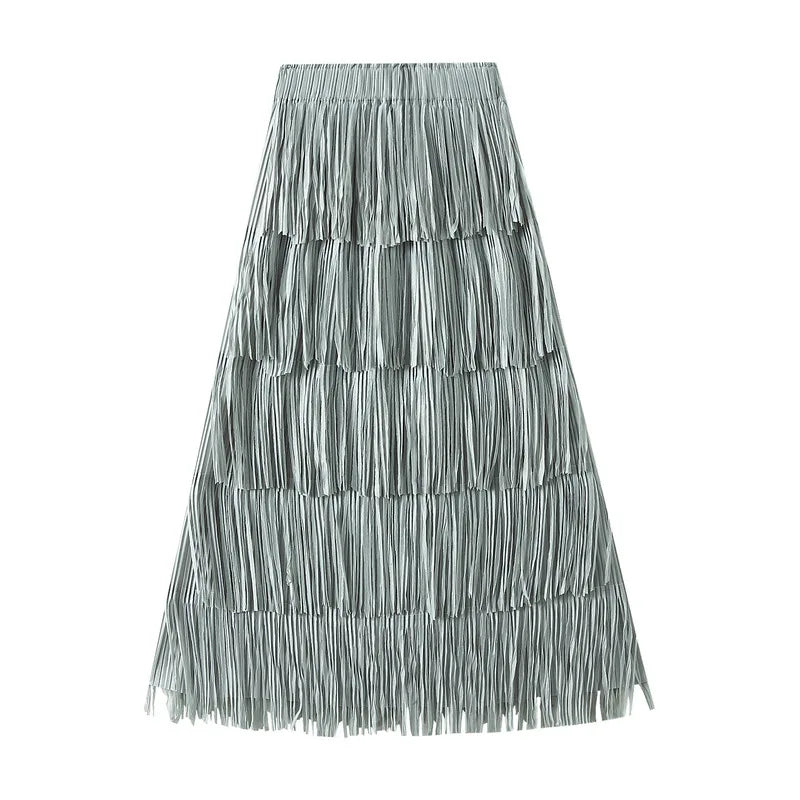 Luxury Multi Solid Colors Pleated Skirt for Women's Large Hem Folds A-line Skirts Female 2025 Loose Fashion Skirts Casual 0666