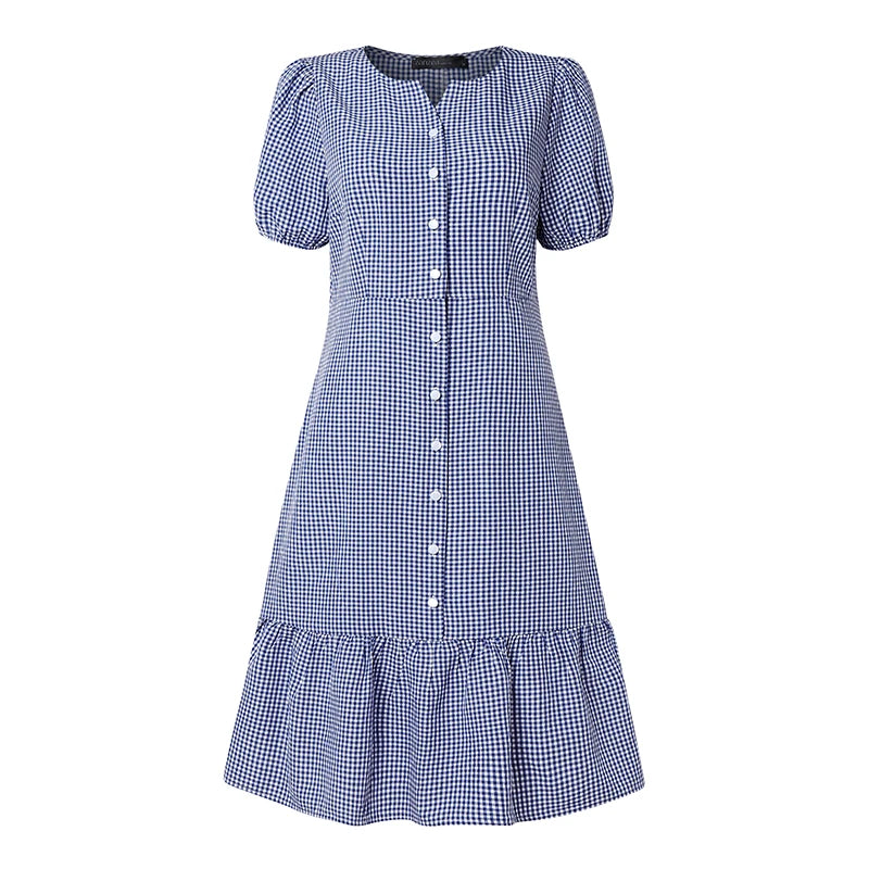 ZANZEA 2026 Summer Sundress Women Elegant OL Work Dress Plaid Checked Short Sleeve A Line Vestidos Robe Stylish Holiday Dresses