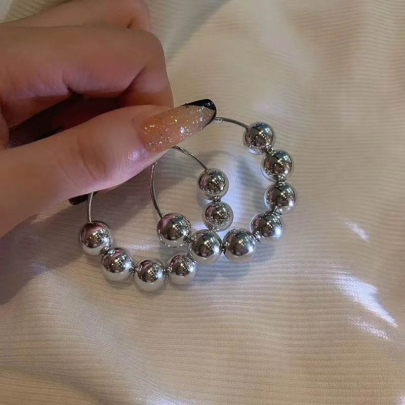 Silver Beaded Hoop Earrings for Women