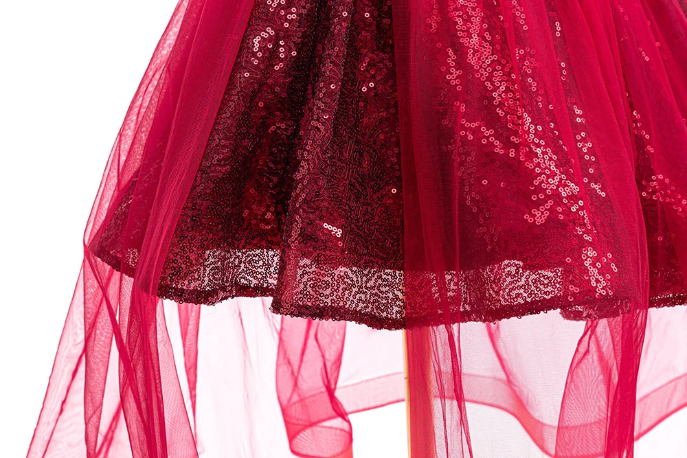 HETISO Fashion Girls Sequin Princess Dress Tulle Sleeveless Banquet High end Lace Evening Ball Gown for Kids Child 2-6 Years
