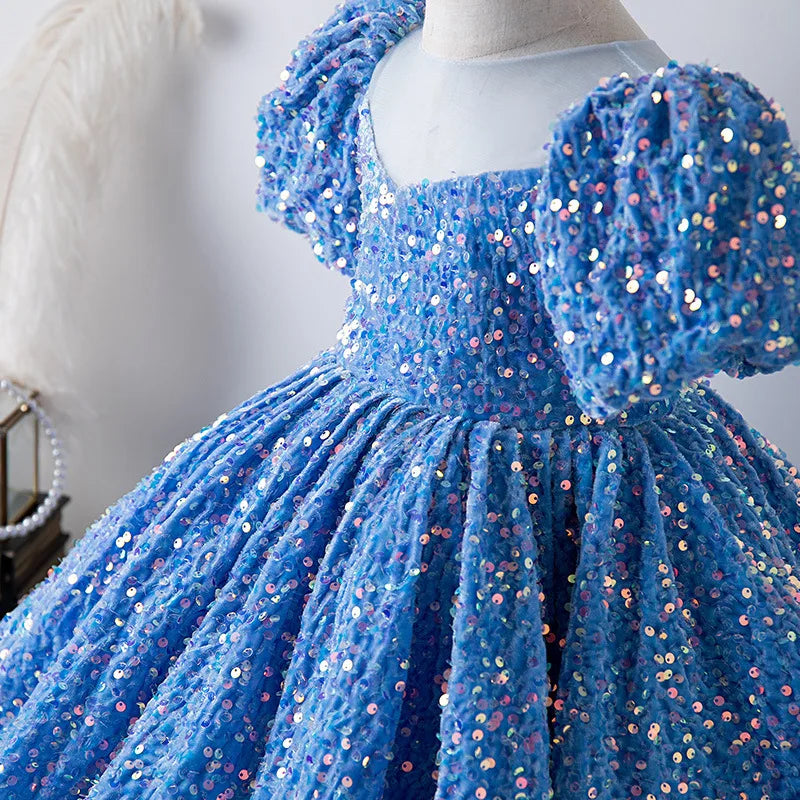 HETISO Girls Party Dresses High-End Sequined Violin Birthday Costume Gown for Piano Performance Princess New Year