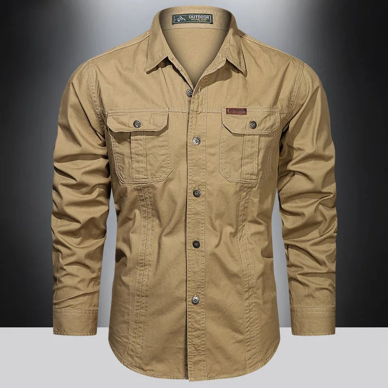 2023 Cargo Shirt Men Long Sleeve Casual Cotton Shirts High Quality Camisa Militar Overshirt Brand Clothing Black Blouses 5Xl