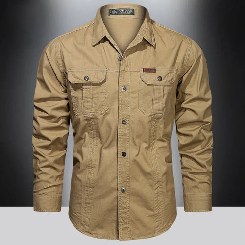 Brand Clothing Men's Cargo Shirt Long Sleeve Cotton Overshirt High Quality Casual Military Style 5XL