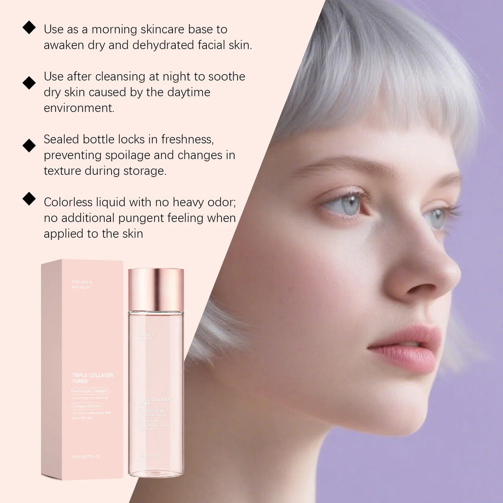Triple Collagen Toner Moisturizing Watery Non‑Sticky Texture Hydrating Nourishing Skin Care Refreshing Large Capacity Face Toner