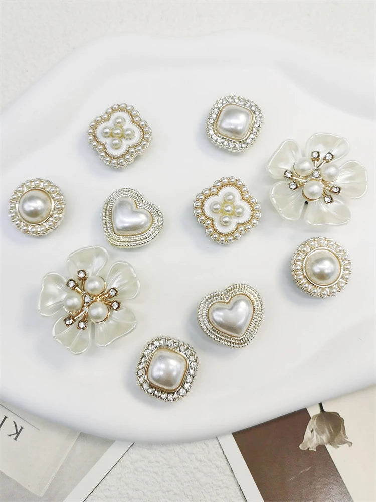 10Pcs Shoe Charms Abs Decorations Accessories Diy Ornament Pins For Clog Buckle Lady Garden Shoes Elegant Pearl Floral Design