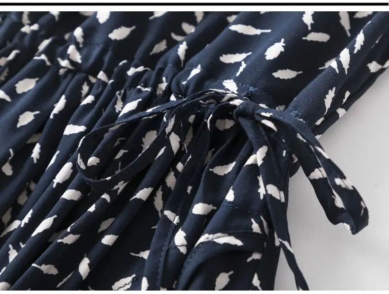 Cotton Silk Dress Women's Short Sleeved 2026 Summer New Ladies Slim Round Neck Temperament Beach Print Dresses