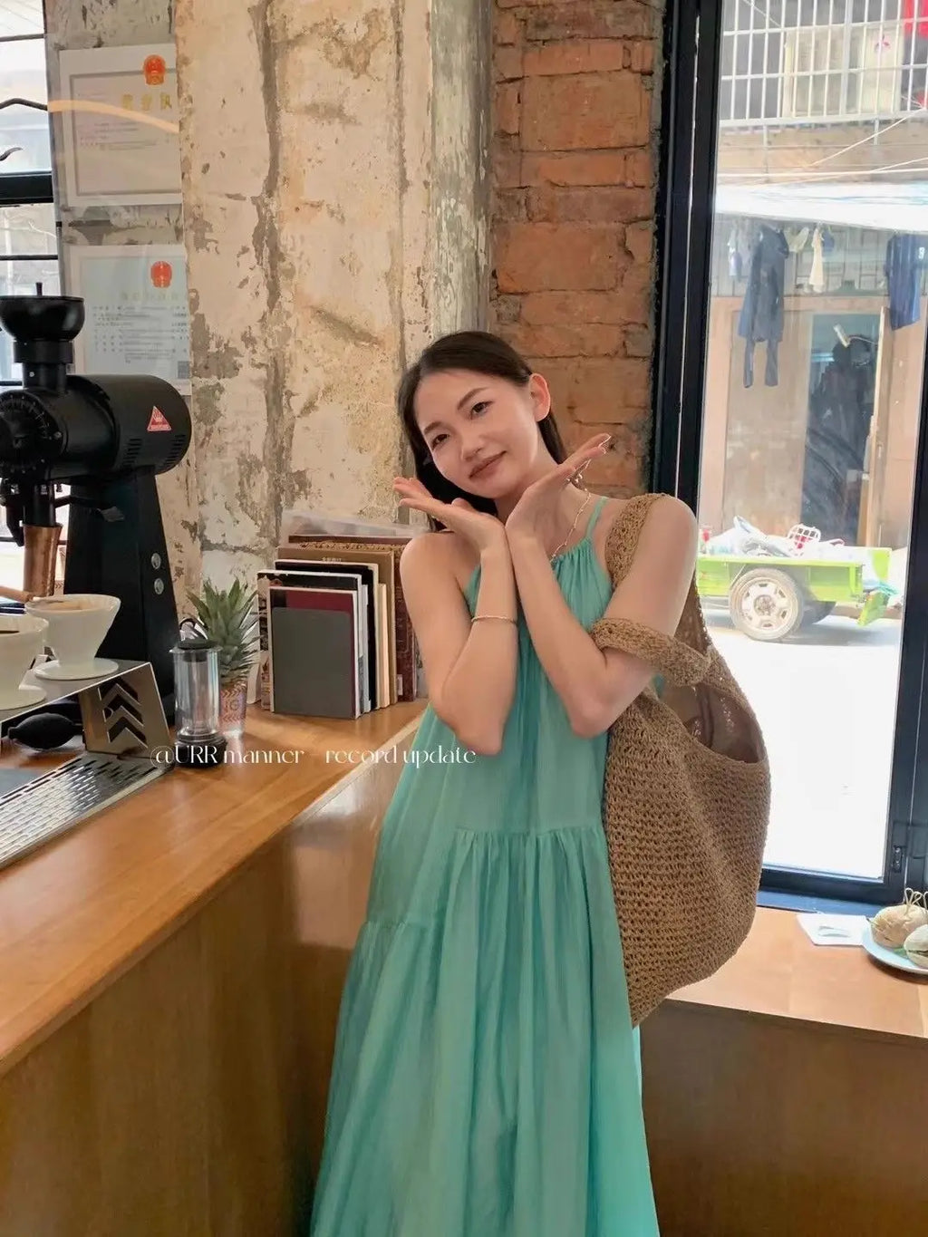 Summer Hollow out Strap Dress Women's Beach Vacation Style Beach Skirt Pleated Lazy Loose Long Dress Loose Waist Design