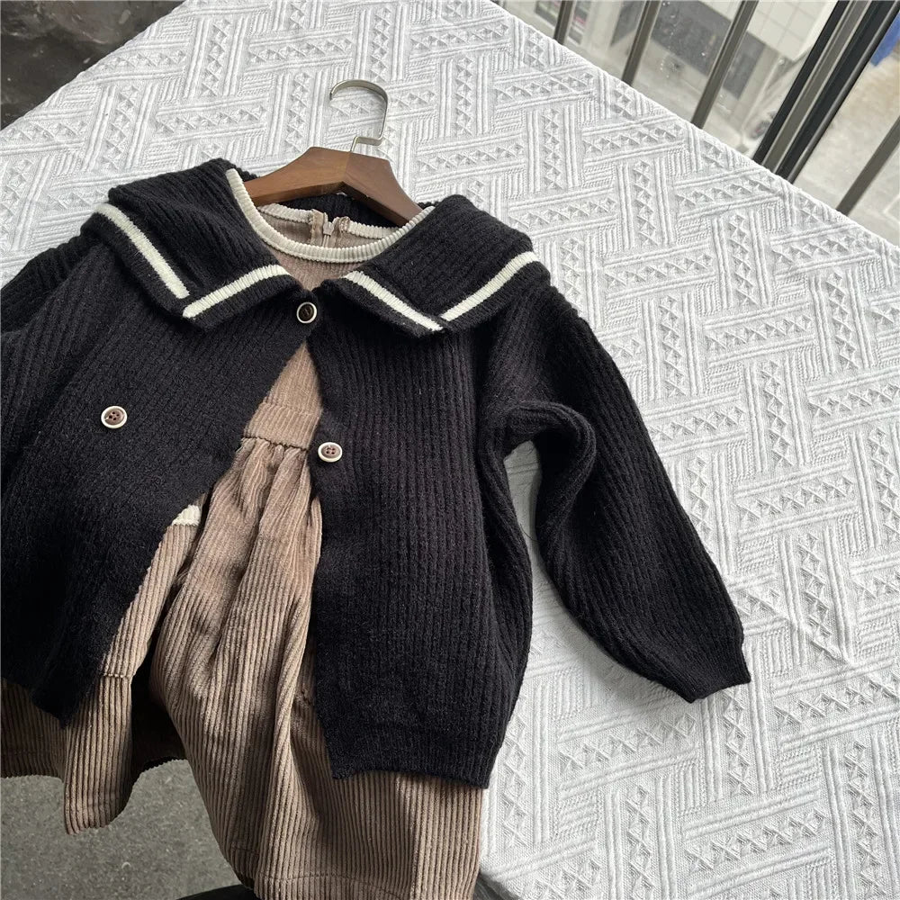2025 Vinatge Baby Corduroy Sleeveless Dress Little Girls Sundress and Long Sleeve Tops Autumn Winter  Two Piece Set Children