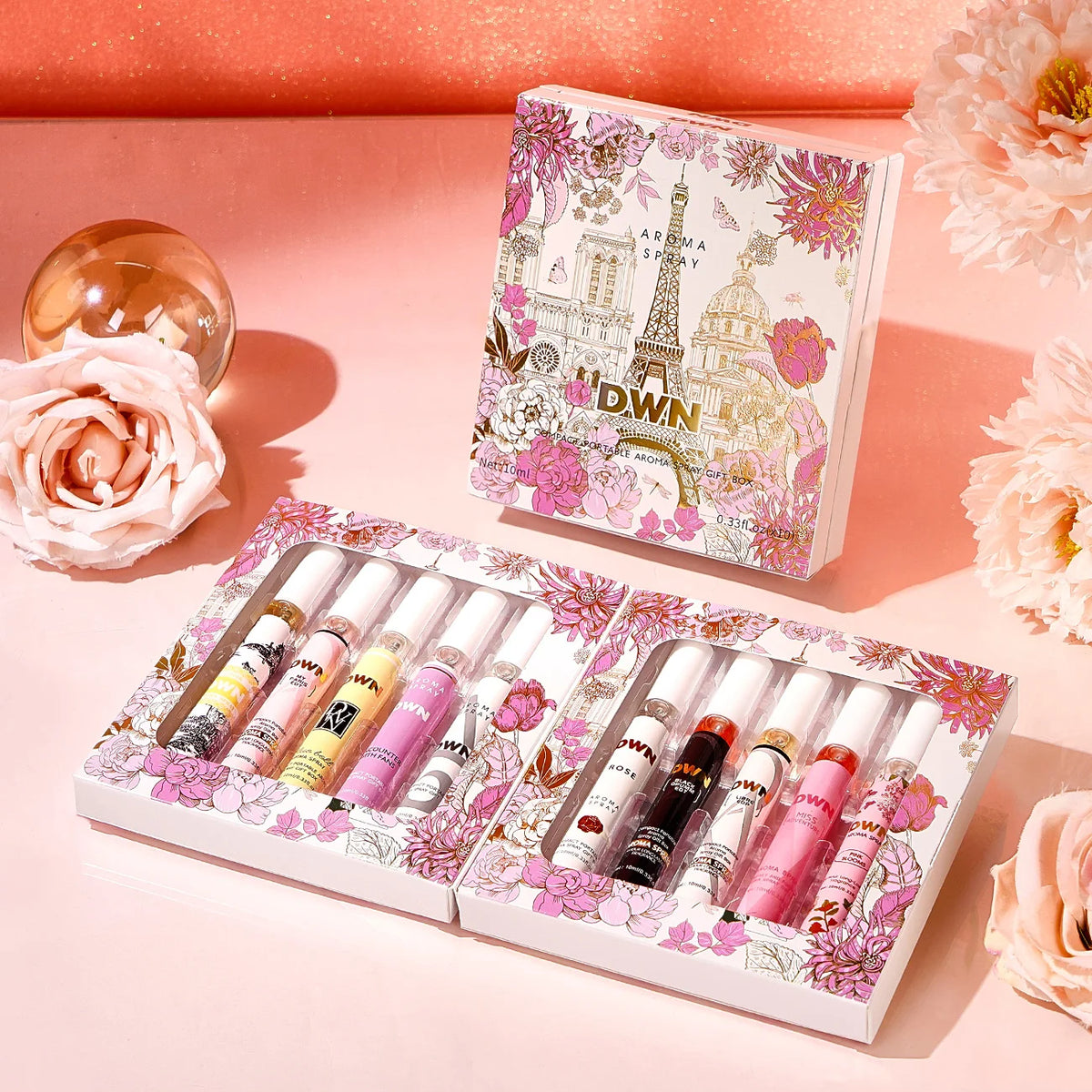 Women's 10PCS Alcohol-Free Fragrances Set, Romantic Floral Scents, Elegant Gift Box, Long-Lasting, Ideal for Daily Use & Gifting