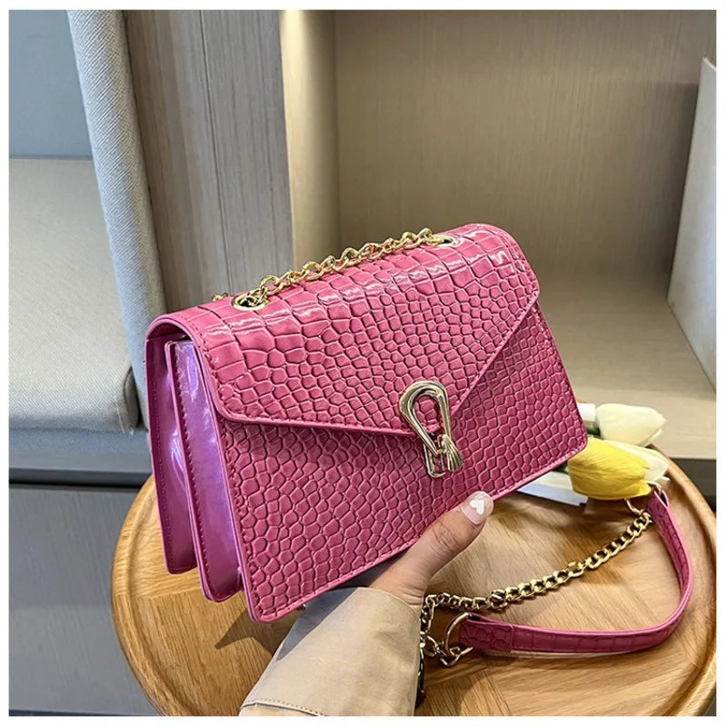 Crocodile Pattern Shoulder Bags For Women Fashion Chains Squre Bag Purse Female Pu Leather Crossbody Handbag Daily Phone Clutch