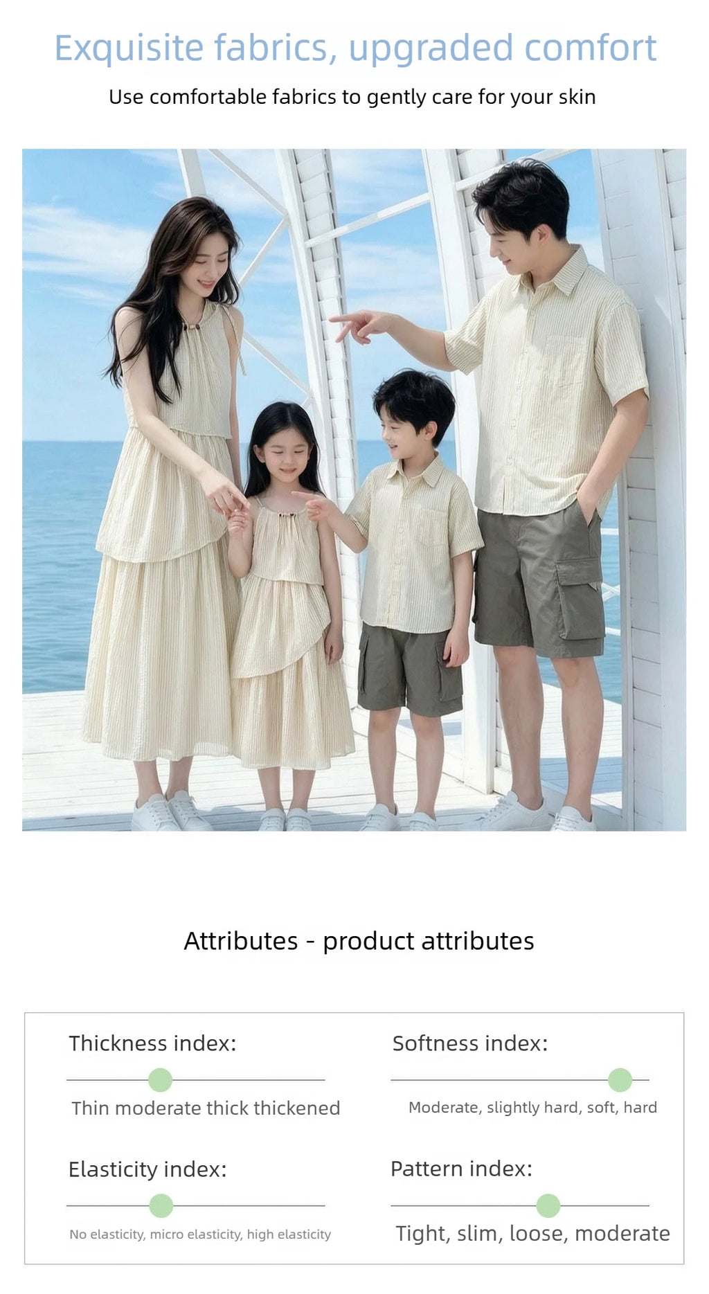Mommy and Me Clothes Striped Print Family Matching Outfits Holiday Look Button Shirt Ruffles Dress Casual Clothing Set Beachwear
