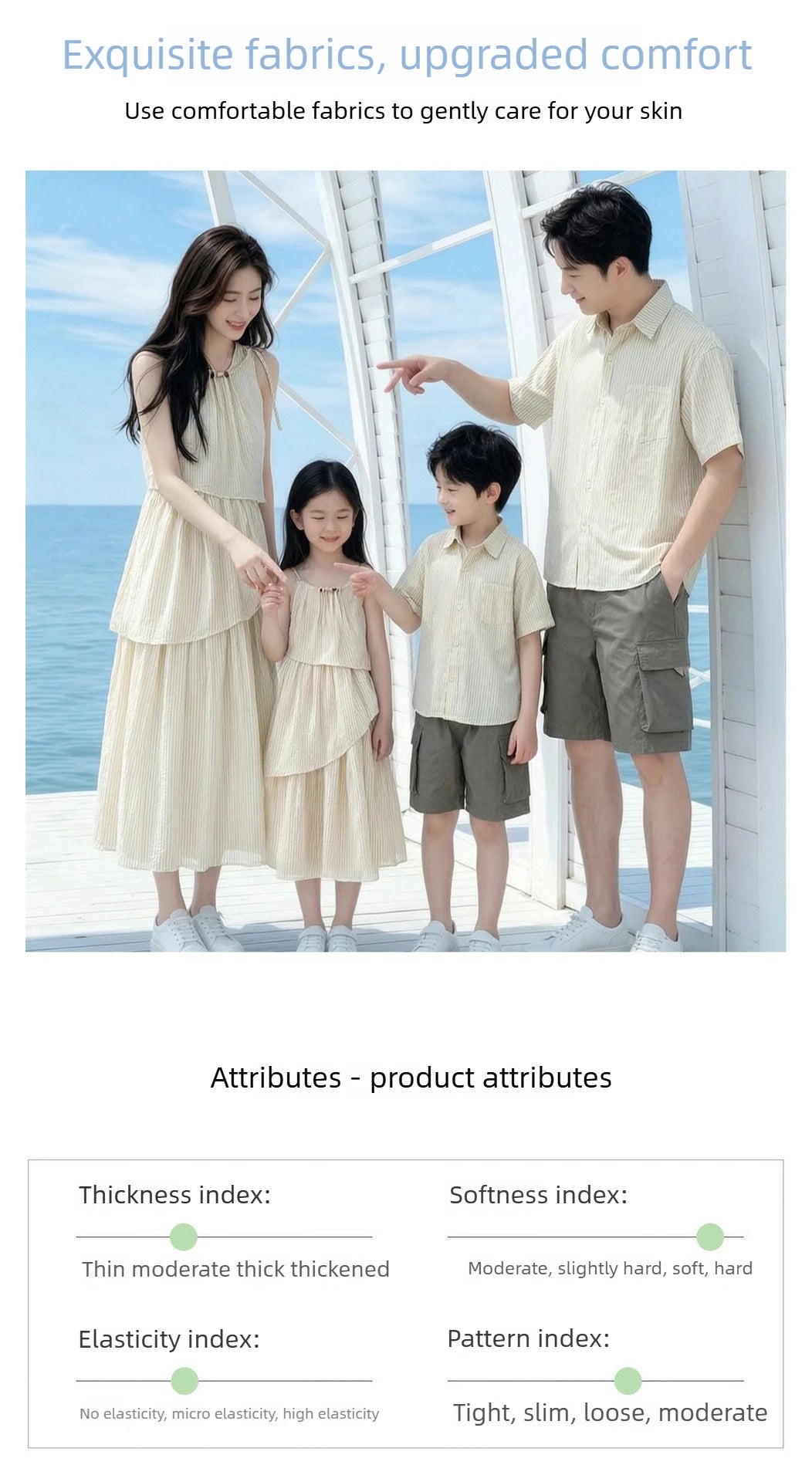 Mommy and Me Clothes Striped Print Family Matching Outfits Holiday Look Button Shirt Ruffles Dress Casual Clothing Set Beachwear