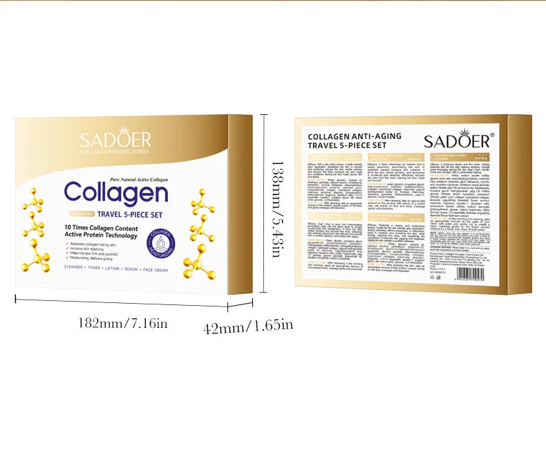 5pcs SADOER Collagen Skin Care Sets Moisturizing Face Cream Eye Cream Serum Essence Whitening Anti-Aging Facial Skin Care Kit