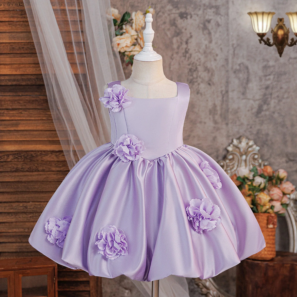 Summer Flower Bridesmaids Girls Dress Elegant Birthday Party Princess Prom Dresses Girl Gala Bow Baptism Wedding Evening Costume