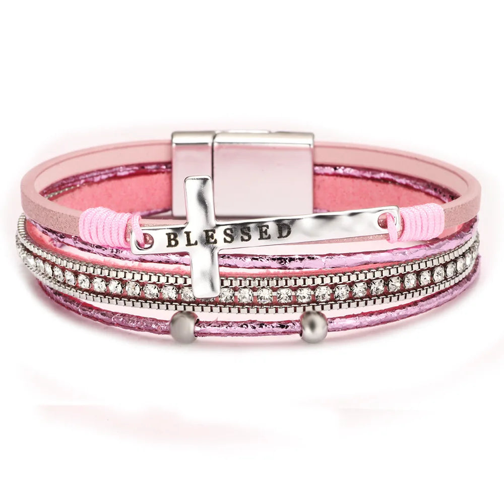 Geometric Cross Bracelets Leather Bohemian Style Women'S Fashion Ol Light Luxury Bracelet Charm Jewelry