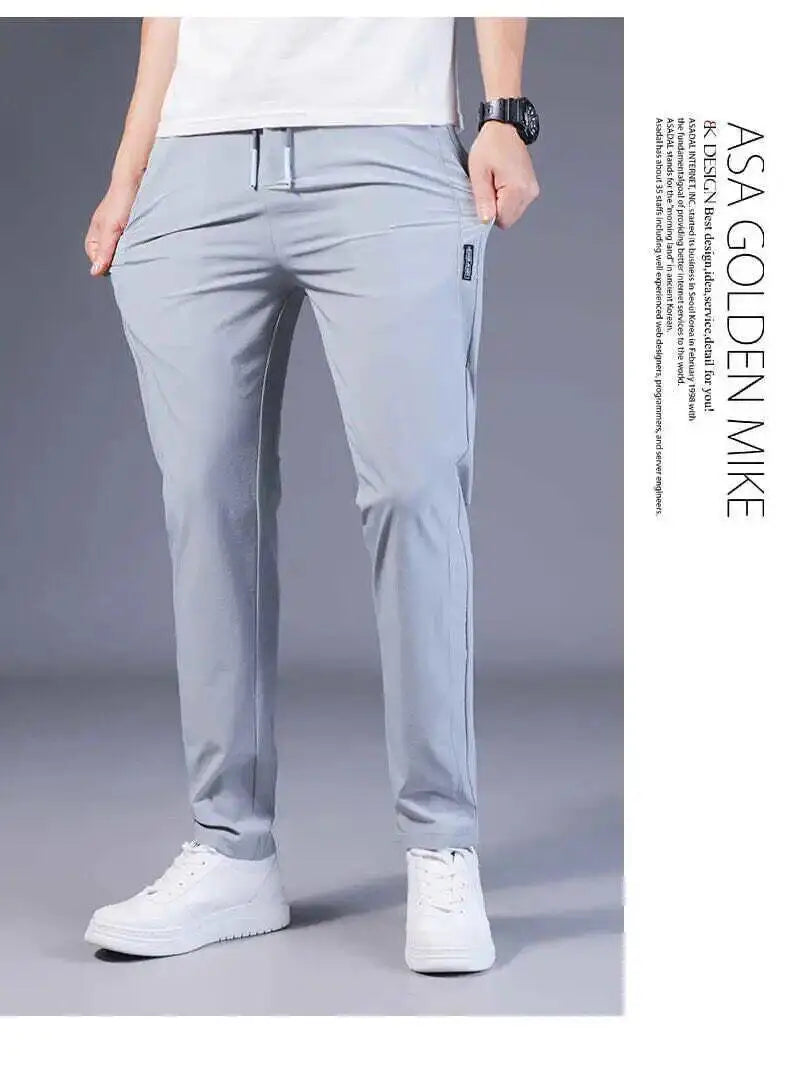 Summer Casual Ice Silk Pants Men's Trendy Large Size Long Trousers Korean Style Thin Straight Loose Sports Pants Quick Dry