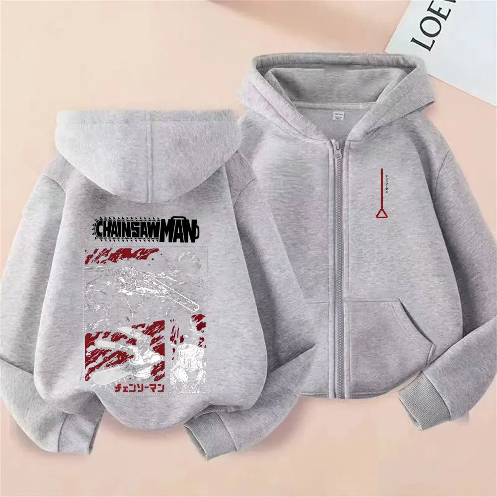 Anime Chainsaw Man Zipper Hoodie Cartoon Denji Pochita Funny Graphic Zip Up Jacket Men Women Manga Oversized Zip Up Sweatshirt