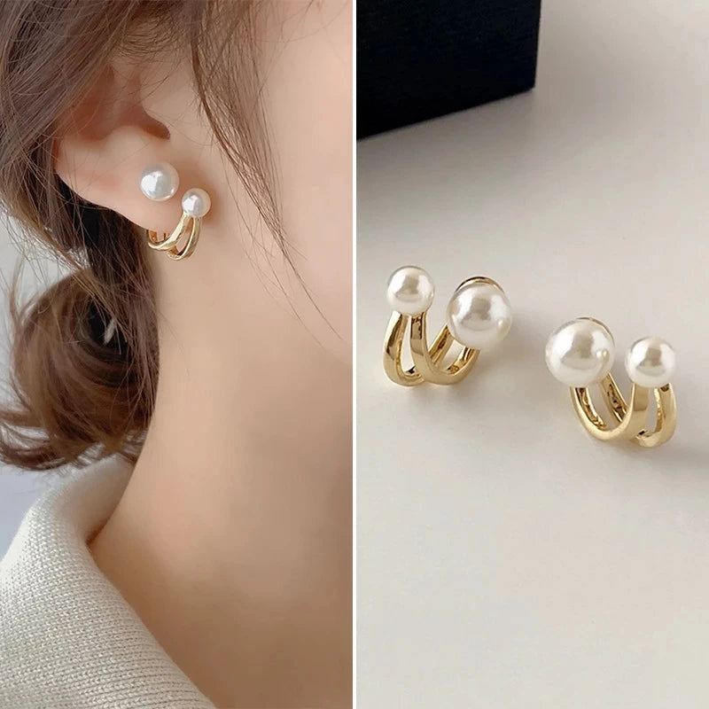 Upscale 14K Gold Jewelry Real Gold Earrings Zircon Pearl Twist Luxury Stud Earrings For Women'S Brincos Pendientes Bijoux
