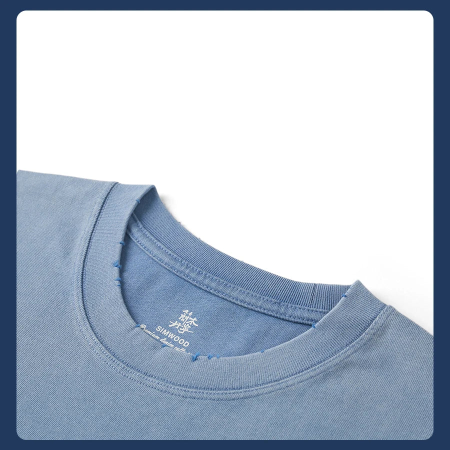 SIMWOOD High Standard Vintage Gradient Distressed T-Shirt 310gsm Heavyweight Washed Top Men Oversized Summer Ripped Streetwear