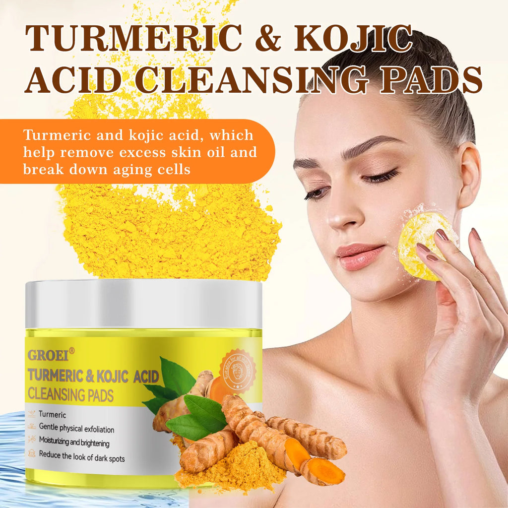 50pcs Turmeric Kojic Acid Cleansing Pads Exfoliating Pads Facial Sponges For Cleansing Exfoliating Daily Cleansing Skin Care