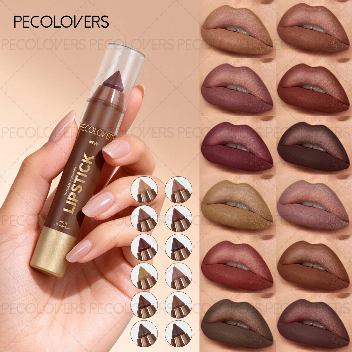 PECOLOVERS 12-Piece Matte Lip Liner and Lipstick Set - Waterproof