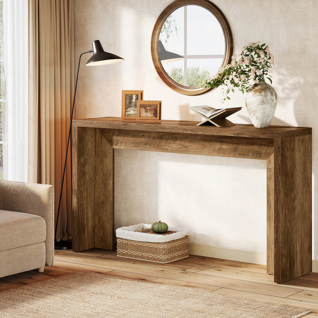 Tribesigns Farmhouse Console Table, 55-Inch Wooden Sofa Table with Storage for Entryway, Foyer, Hallway, Living Room, Brown