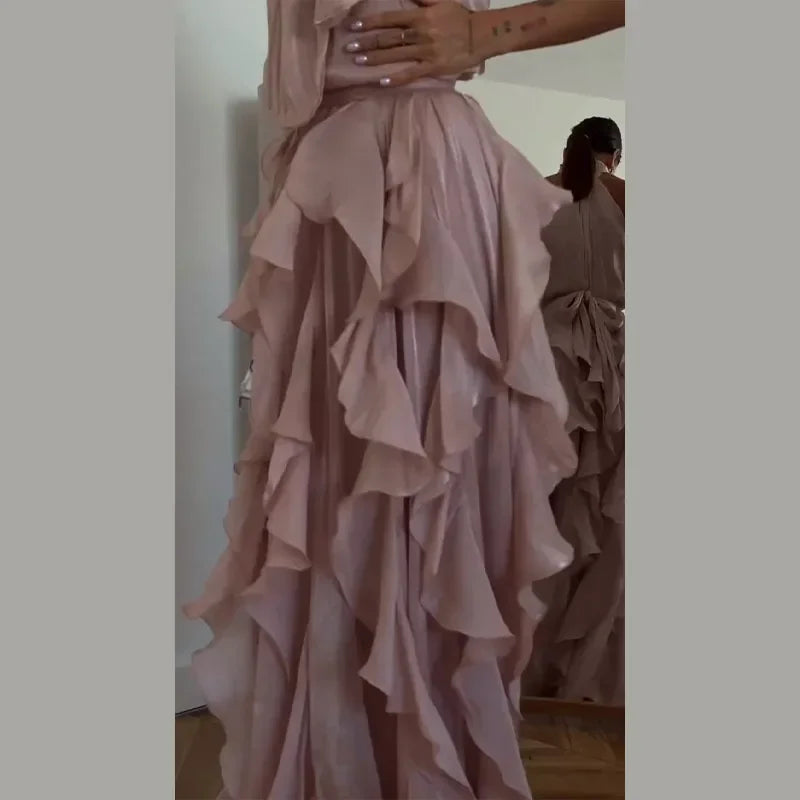 Summer Cascading Ruffles Long Dress Women Sleeveless Lace Up Pleated Female A-line Dresses 2026 Fashion Lady Holiday Robes New