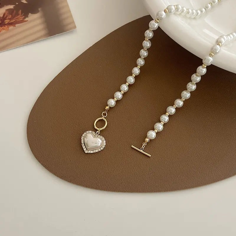 Elegant Pearl Necklace For Women'S Heart Pendant Necklaces Luxury Imitation Pearls Chain Necklaces Korean Jewelry Girls Gifts