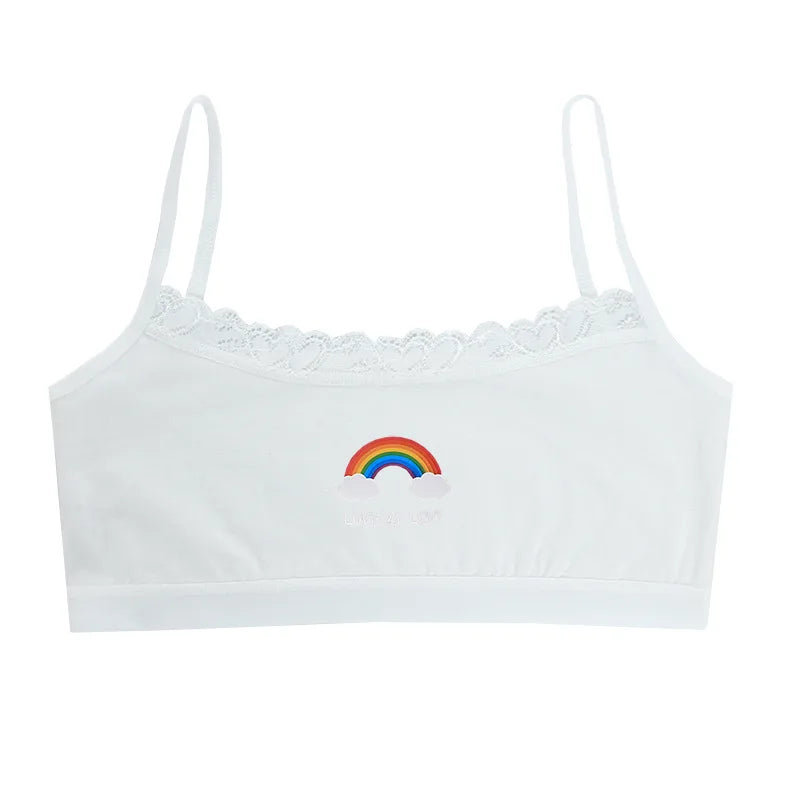 1/3PCS Teenage Girls Rainbow Printed Small Training Bras Cute Kids Sport Vest Tube Tops Student Children Brassiere Underwear