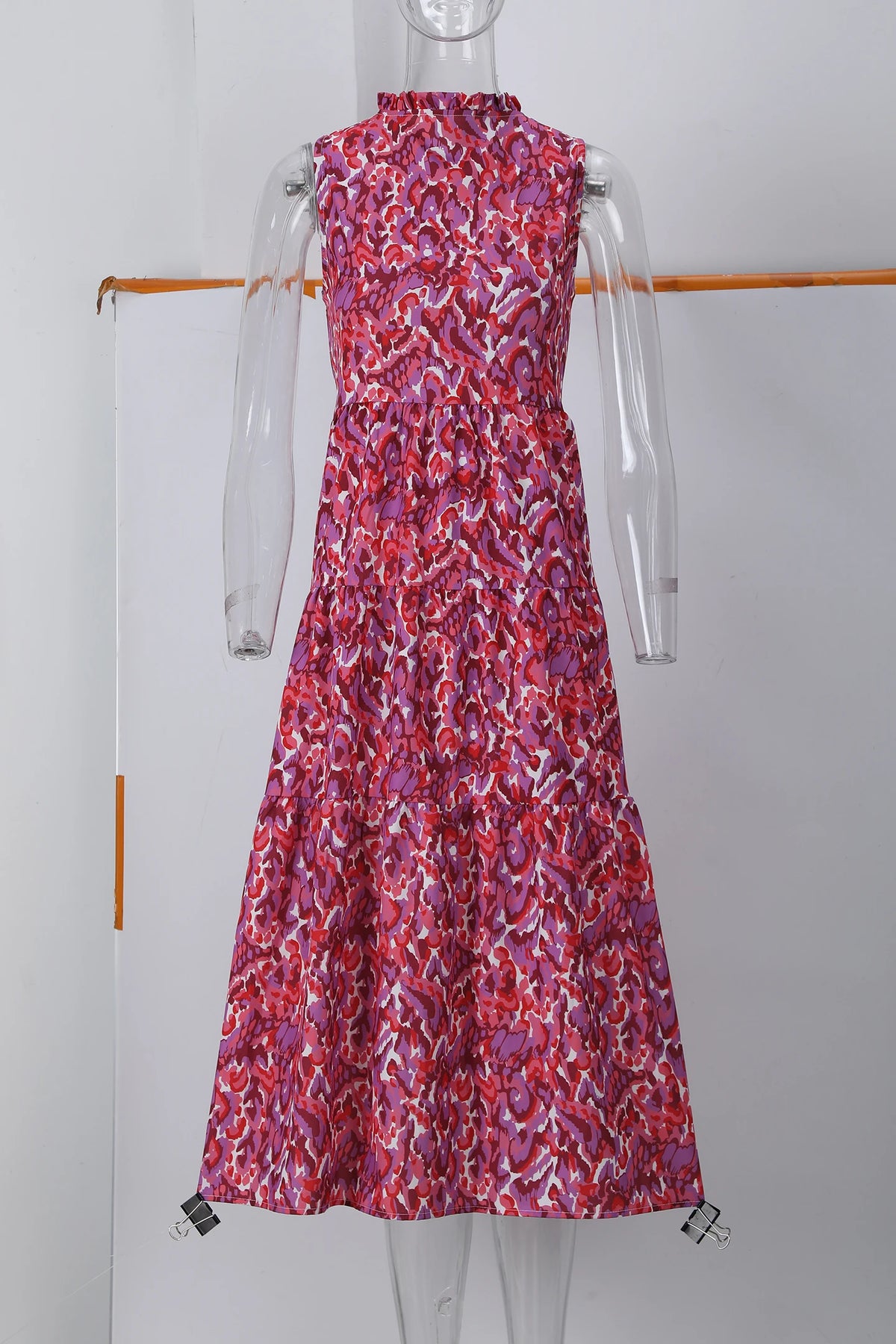 New European and American Summer Cross-border Seaside Vacation Mid to Long Sleeveless V-neck Tassel Abstract Print Dress