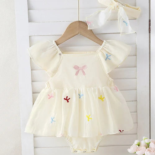 Baby Girl Sleeveless Romper and Hat Set - Cotton Print, 0-24M