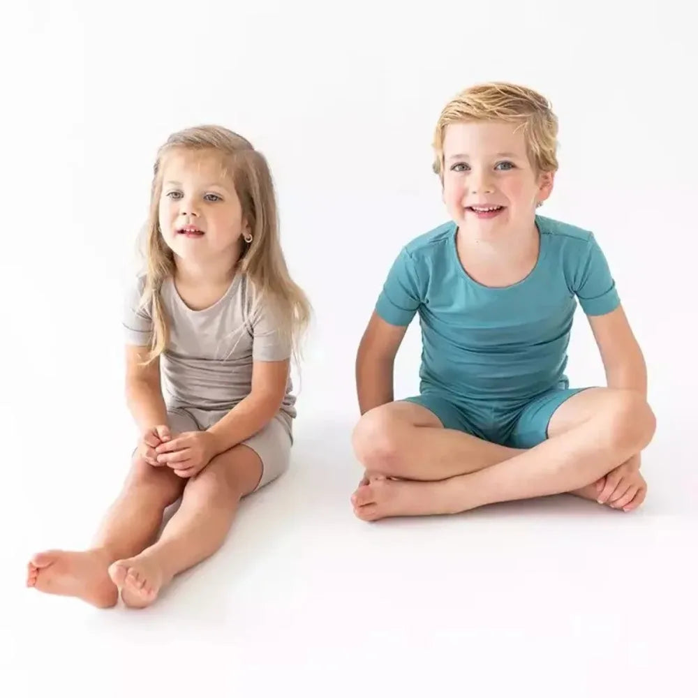 2-Pcs Summer Children's Bamboo Fiber Short-sleeved Shorts Suit Boy Casual Breathable Top Baby Girl Pink Sweet Soft Home Clothes