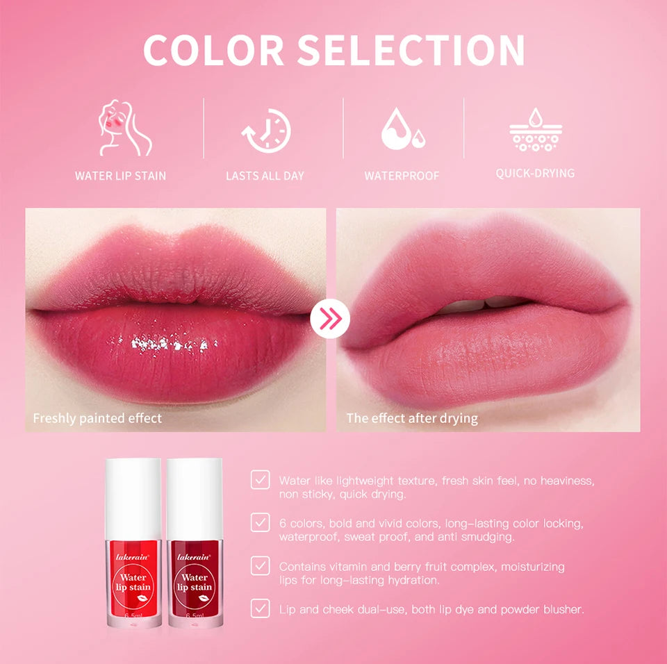 6Colors Water Lip Stain Moisturizing Lip Glaze Long Lasting Lip Ink Face Lip Dual Purpose Waterproof Liquid Cosmetic Makeup