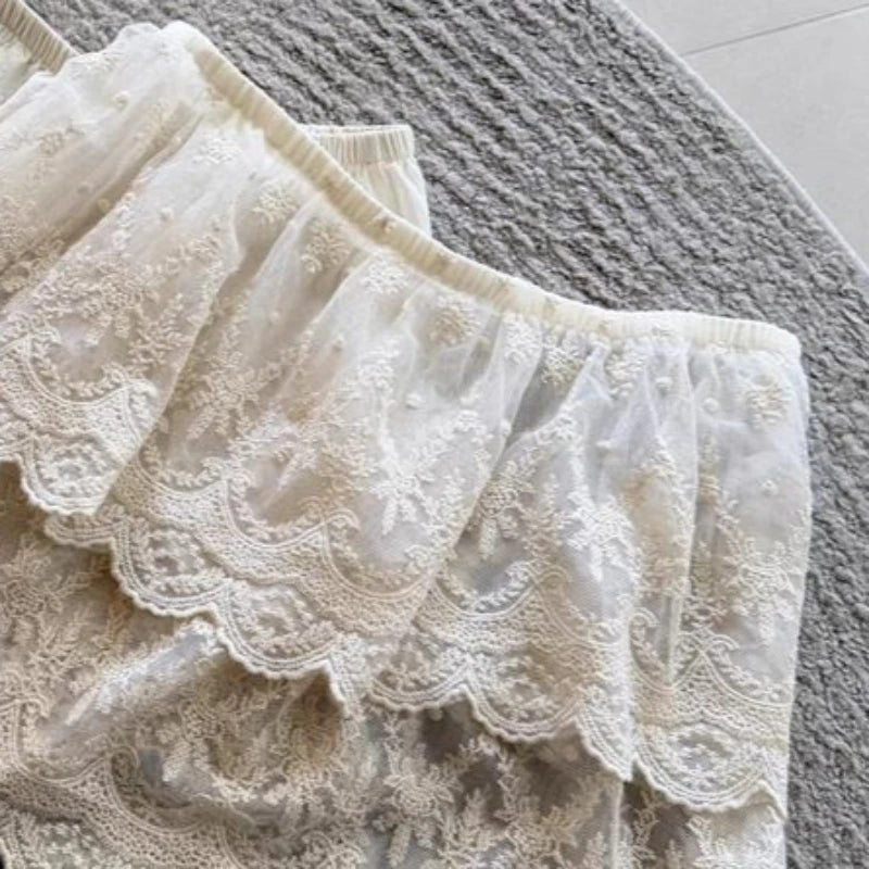 Korean Lace Embroidery Flower Skirt 2026 Faldas Mujer De Moda Elastic Waist Mini Summer Jupe Fashion Sweet Y2k Vintage Skirts