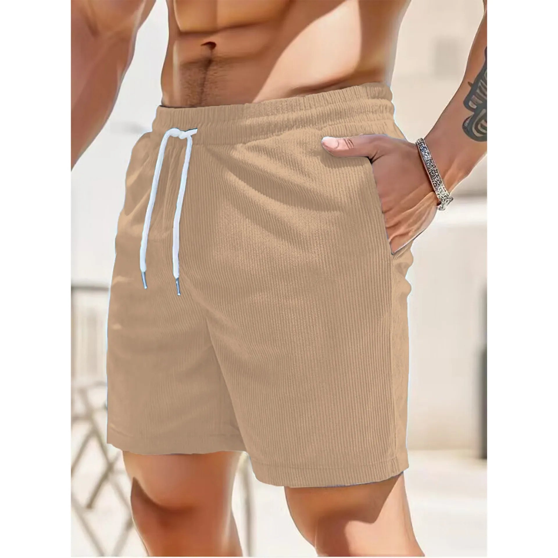 Men's Retro Corduroy Casual Shorts Men Fashion Solid Sweatpants Harajuku Corduroy Short Pants New Men Clothing Roupas