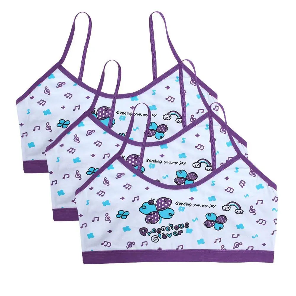 3pcs Teenage Girls Training Bras Cotton Floral Camisole Undershirts