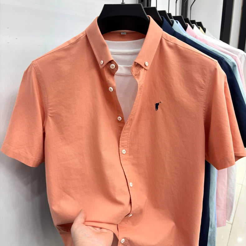 100% pure cotton short sleeve shirt summer new breathable men's T-shirt designer brand Paul Pony embroidery business casual top