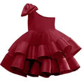 One Shoulder Baby Girls Party Dress Pink White Kids Princess Gown Tulle Ribbon Layer Children's Clothes Birthday Outwear 2-13Y
