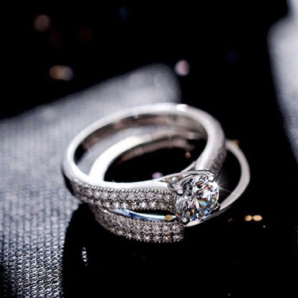 1 Pair Vintage Halo 925 Sterling Silver Wedding Ring Set For Women'S Lady Anniversary Jewelry Bulk Sell