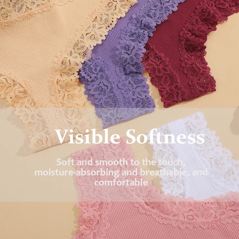 3Pcs/Set Women'S Cotton Panties Floral Lace Intimate Underwear Trendy Patchwork Lace Briefs Female Soft Underpants Lingerie S-Xl