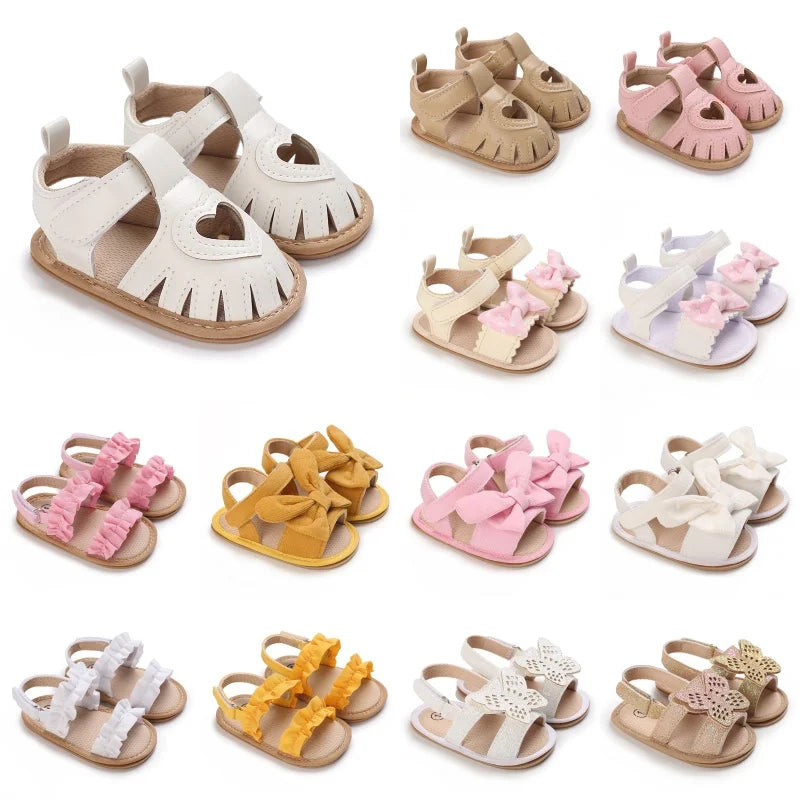 Infant Pre-walker Sandals,Girls Sweet Style Heart Bow Butterfly Decor Sandals,Soft Comfy Multi Color Summer Footwear 0-18 Months