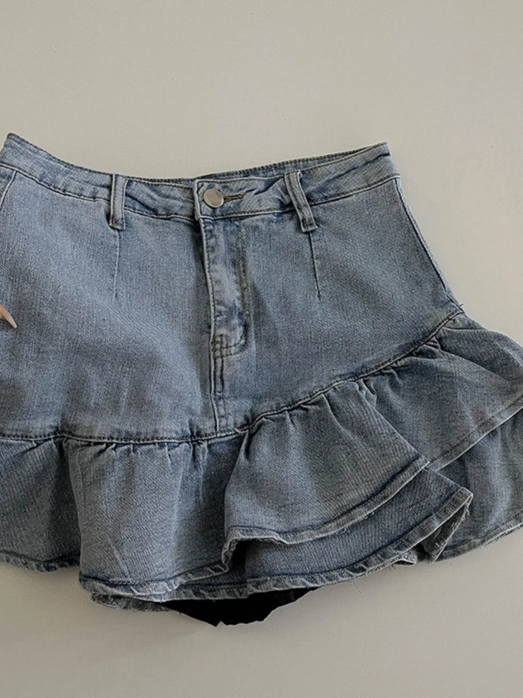 Personalized Asymmetrical Pleated Blue Denim Skirt High Waist Lining A-line Short Skirt Summer Fashion Hotsweet Women's Clothing